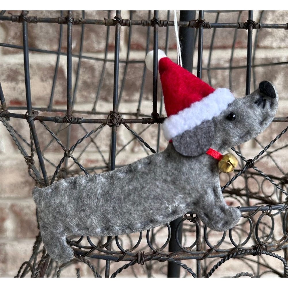Dachshund Ornament New Santa Weenie Dog Doxie Jingle Bell Gray Felt Holi…